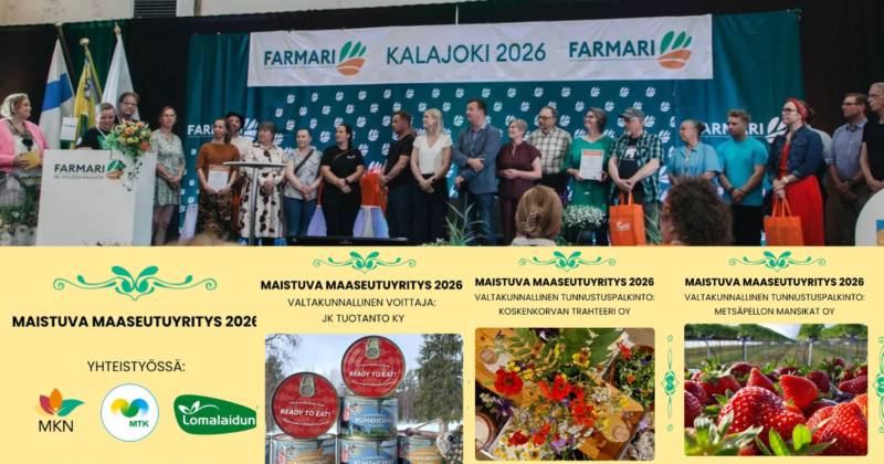 Maistuva maaseutuyritys 2026 -kilpailun voittajat julkistettiin Farmarissa